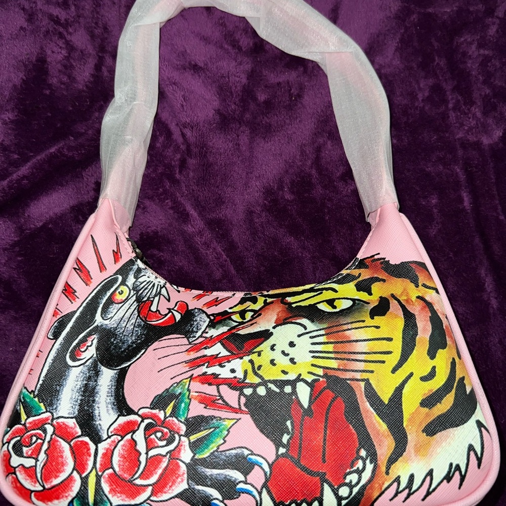 Ed Hardy Pink Shoulder Bag with Artistic Flair